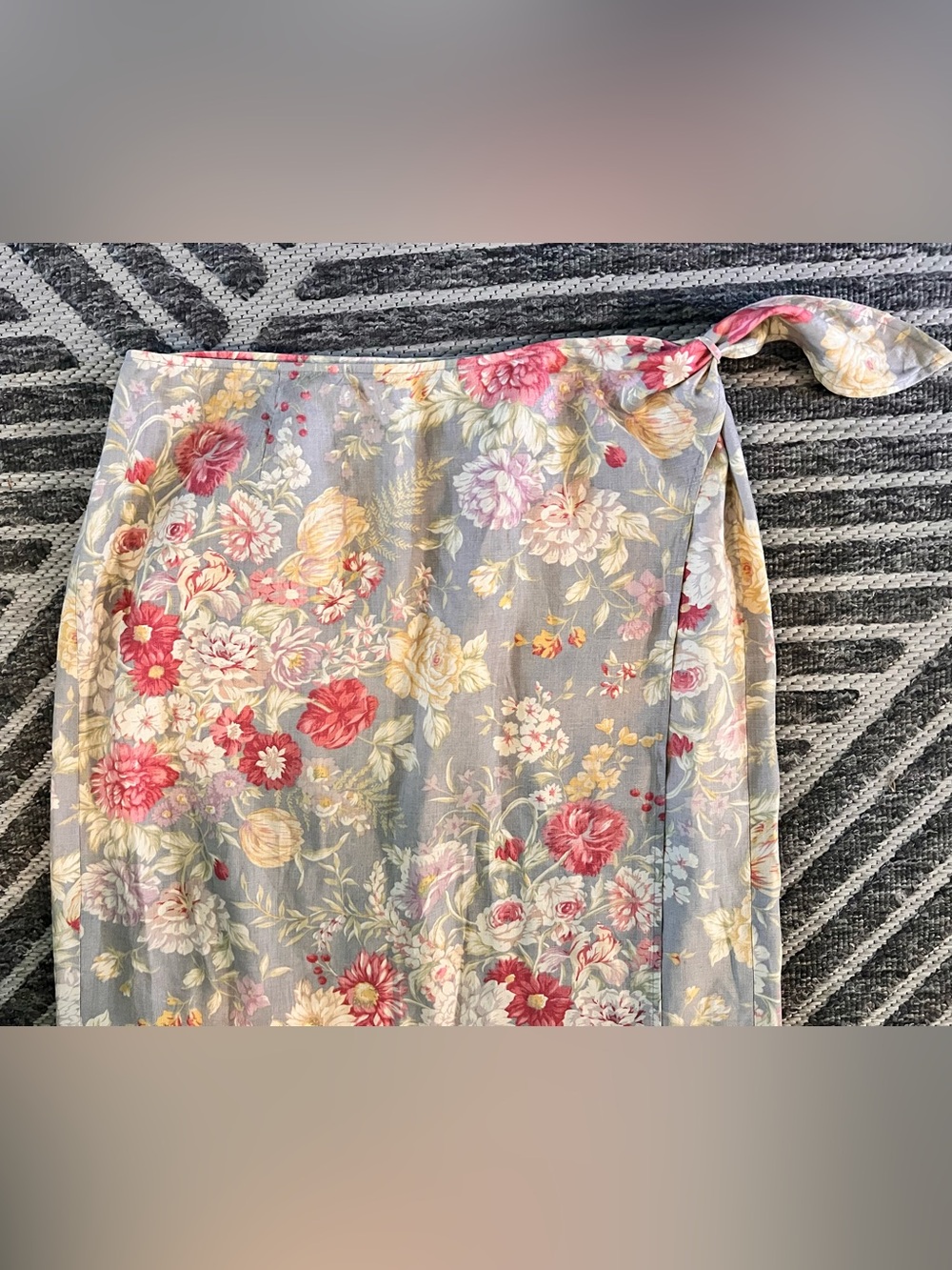 VINTAGE 90s LAUREN Ralph Lauren Sz 16 Linen Wrap Country Garden Party Midi Skirt - Picture 5 of 10